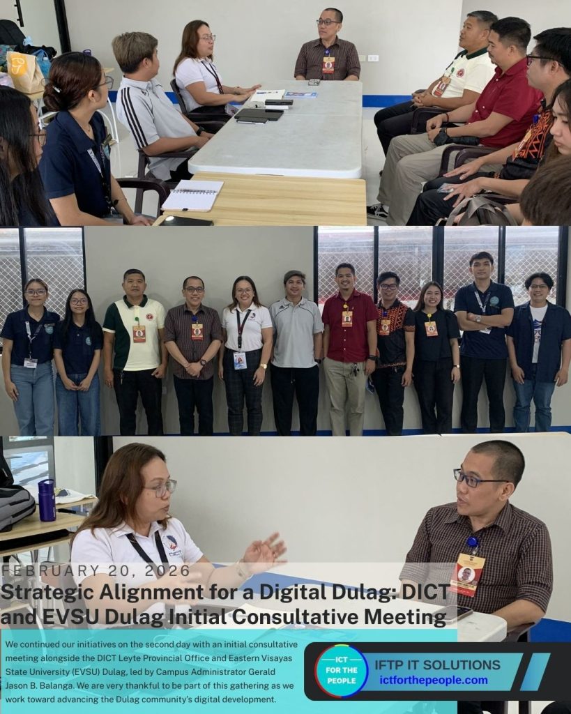 Strategic alignment meeting with Eastern Visayas State University Dulag Campus led by Dr. Gerald Jayson B. Balanga, in collaboration with DICT and IFTP to expand ICT literacy and cybersecurity programs
